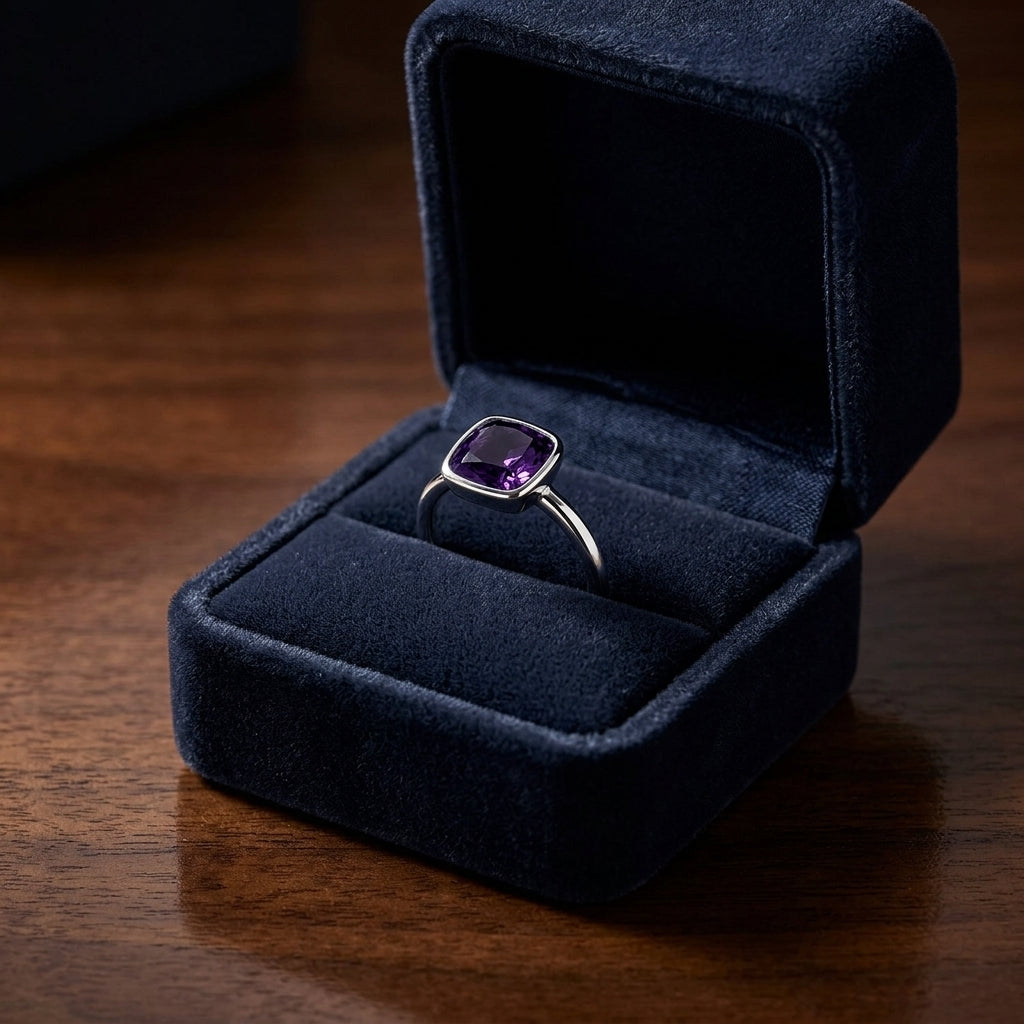Amethyst Cushion Diamond Cut Stack Ring In 14k White Gold (5mm) — gift presentation