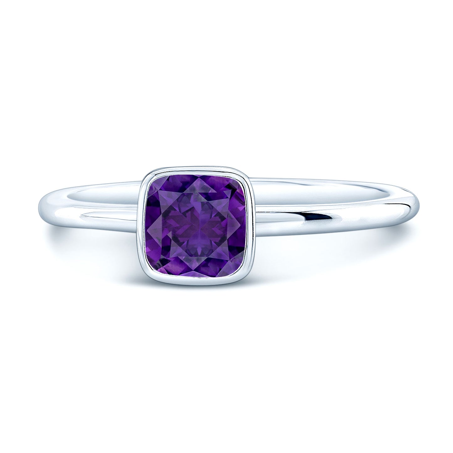 Amethyst Cushion Diamond Cut Stack Ring In 14k White Gold (5mm)