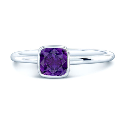 Amethyst Cushion Diamond Cut Stack Ring In 14k White Gold (5mm)