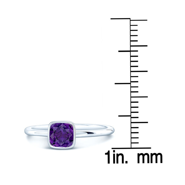 Amethyst Cushion Diamond Cut Stack Ring In 14k White Gold (5mm)