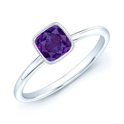 Amethyst Cushion Diamond Cut Stack Ring In 14k White Gold (5mm)