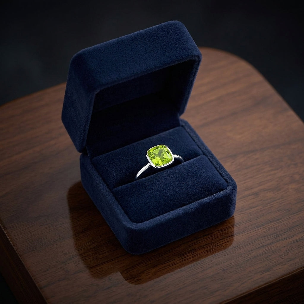 Peridot Cushion Diamond Cut Stack Ring In 14k White Gold (5mm) — gift presentation