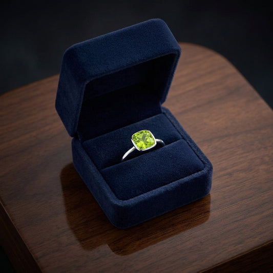 Peridot Cushion Diamond Cut Stack Ring In 14k White Gold (5mm) — gift presentation
