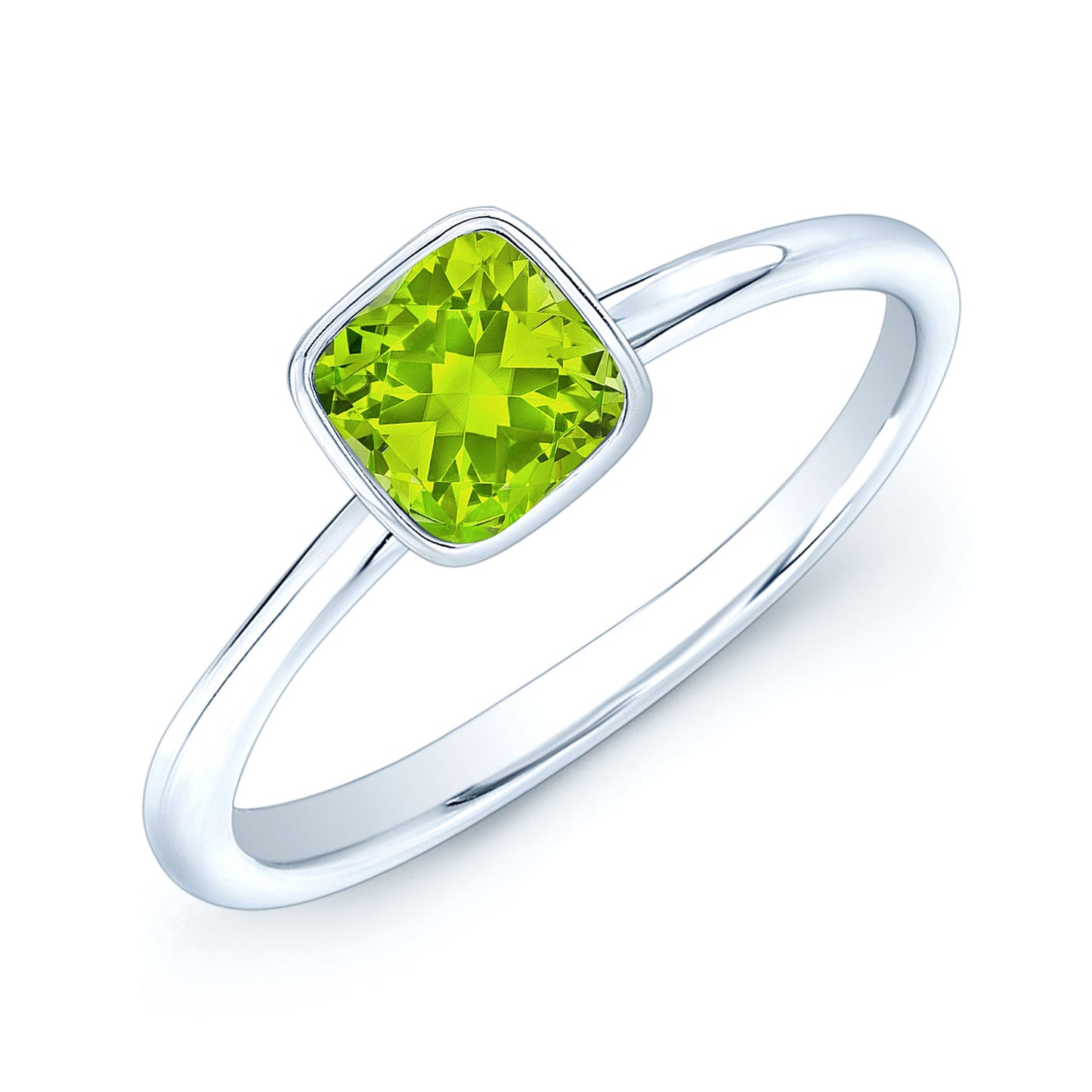 Peridot Cushion Diamond Cut Stack Ring In 14k White Gold (5mm)