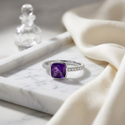 14k White Gold Stackable Amethyst & Diamond In 14kw — atelier still life