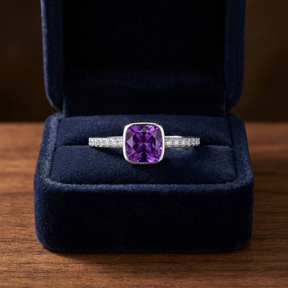 14k White Gold Stackable Amethyst & Diamond In 14kw — gift presentation