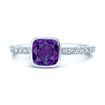 14k White Gold Stackable Amethyst & Diamond In 14kw