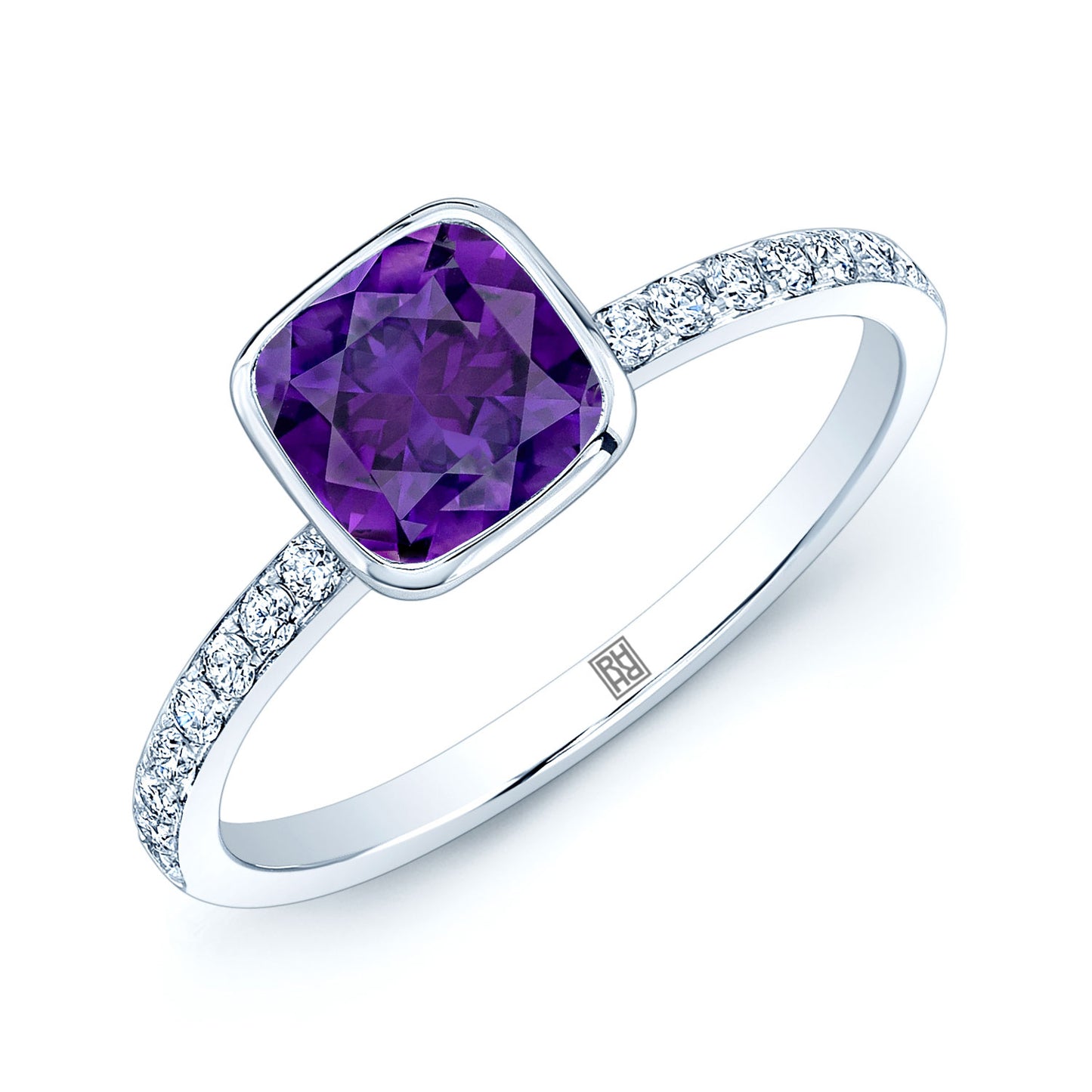 14k White Gold Stackable Amethyst & Diamond In 14kw