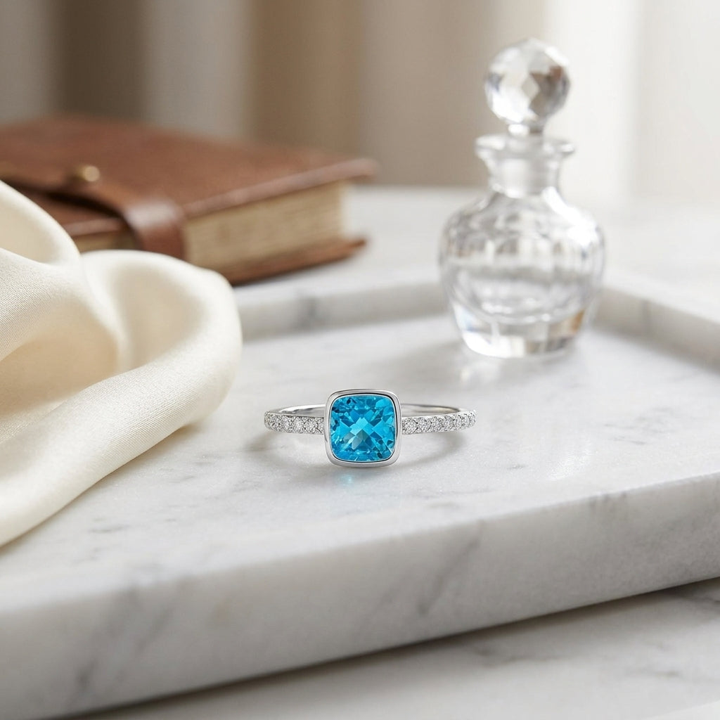 Swiss Blue Topaz Stackable Ring In 14k White Gold (6mm) — atelier still life