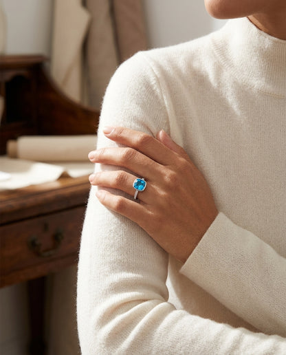 Swiss Blue Topaz Stackable Ring In 14k White Gold (6mm) — editorial close-up