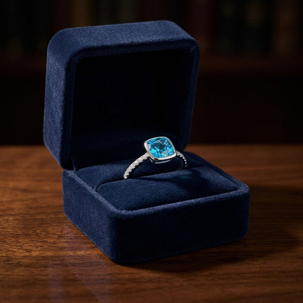 Swiss Blue Topaz Stackable Ring In 14k White Gold (6mm) — gift presentation