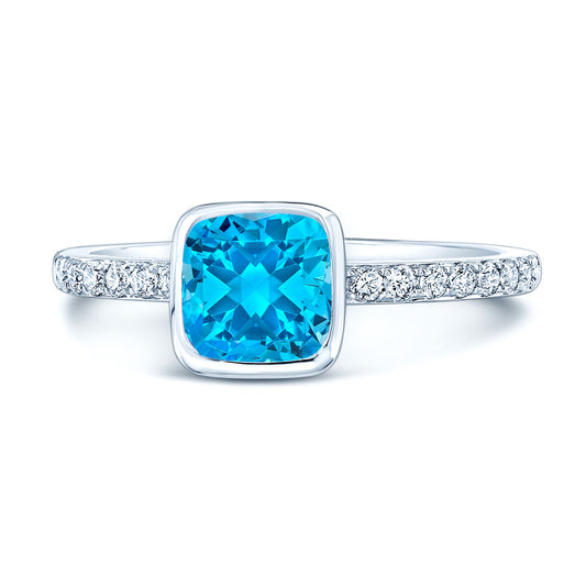 Swiss Blue Topaz Stackable Ring In 14k White Gold (6mm)