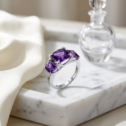 14k White Gold Amethyst Three Stone Ring — atelier still life