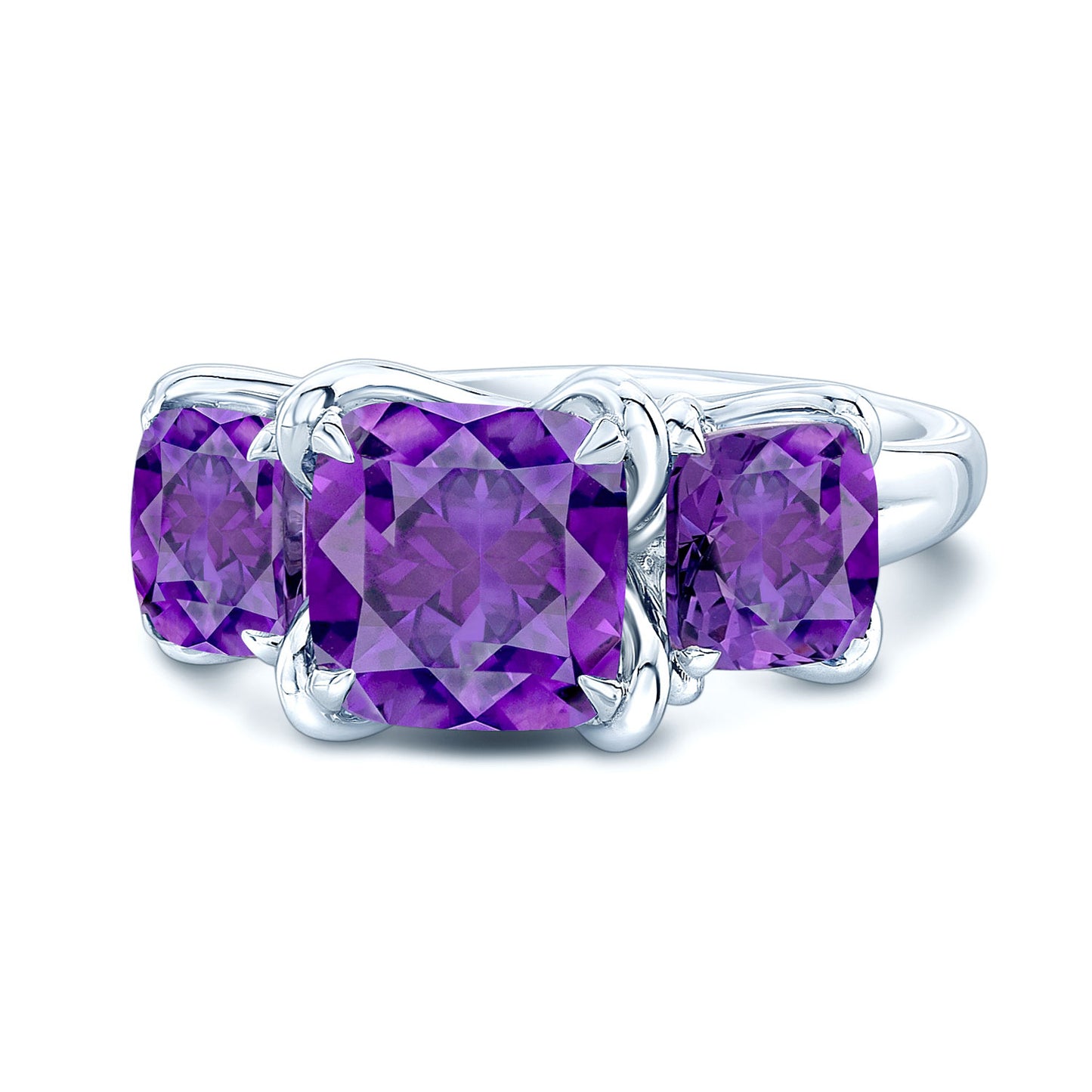 14k White Gold Amethyst Three Stone Ring