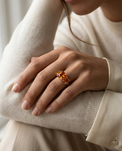 Citrine Three Stone Ring In 14k White Gold — editorial close-up