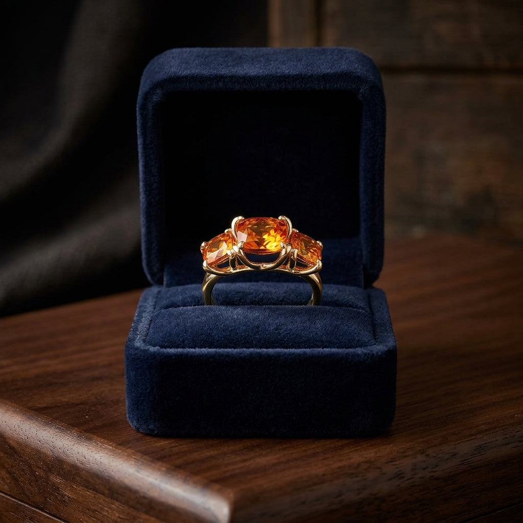 Citrine Three Stone Ring In 14k White Gold — gift presentation