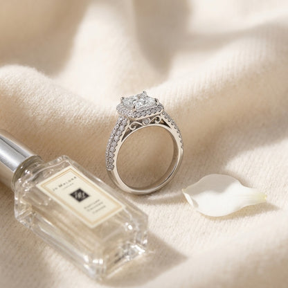 Diamond Engagement Ring in 14k White Gold (1-5/8 Ctw) — textile flat lay