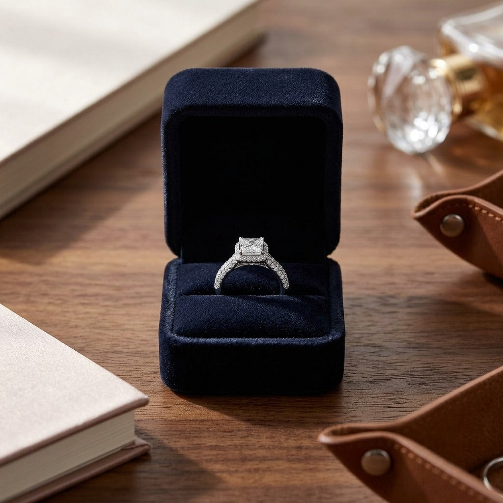 Diamond Engagement Ring in 14k White Gold (1-5/8 Ctw) — velvet box