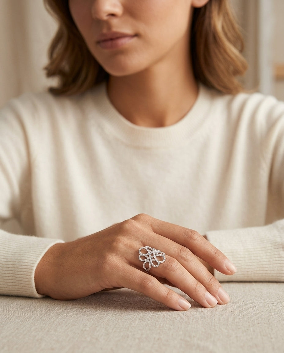 Diamond Twine Ring In 14k White Gold — editorial close-up