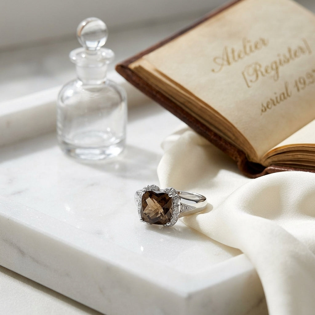 Smokety Quartz And Diamond Ring 14k White Gold — atelier still life