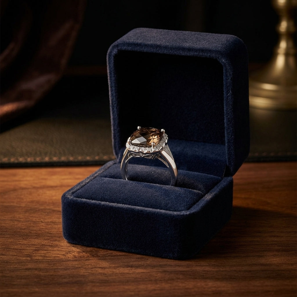 Smokety Quartz And Diamond Ring 14k White Gold — gift presentation