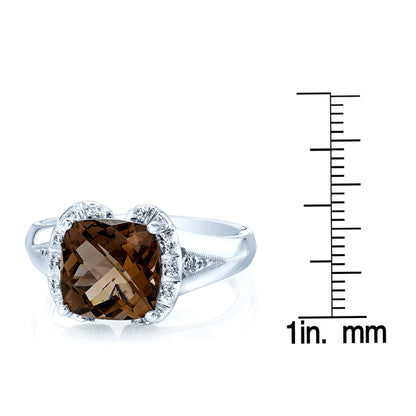 Smokety Quartz And Diamond Ring 14k White Gold