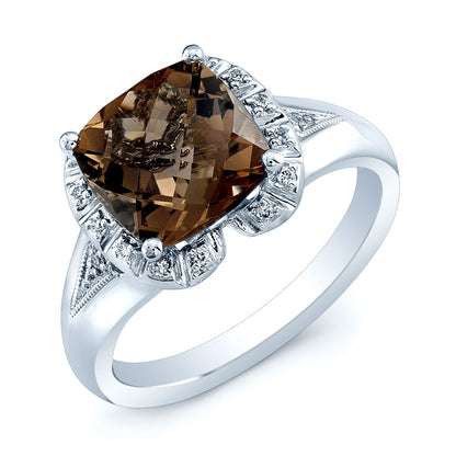 Smokety Quartz And Diamond Ring 14k White Gold