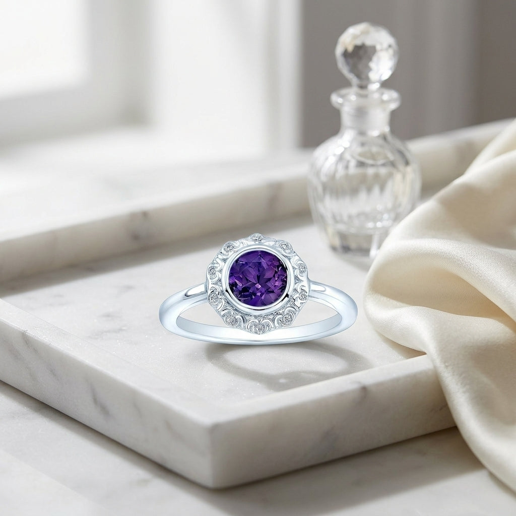 Amethyst And Diamond Ring In 14k White Gold — atelier still life