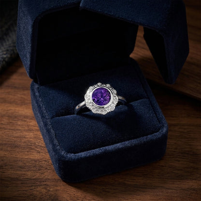 Amethyst And Diamond Ring In 14k White Gold — gift presentation