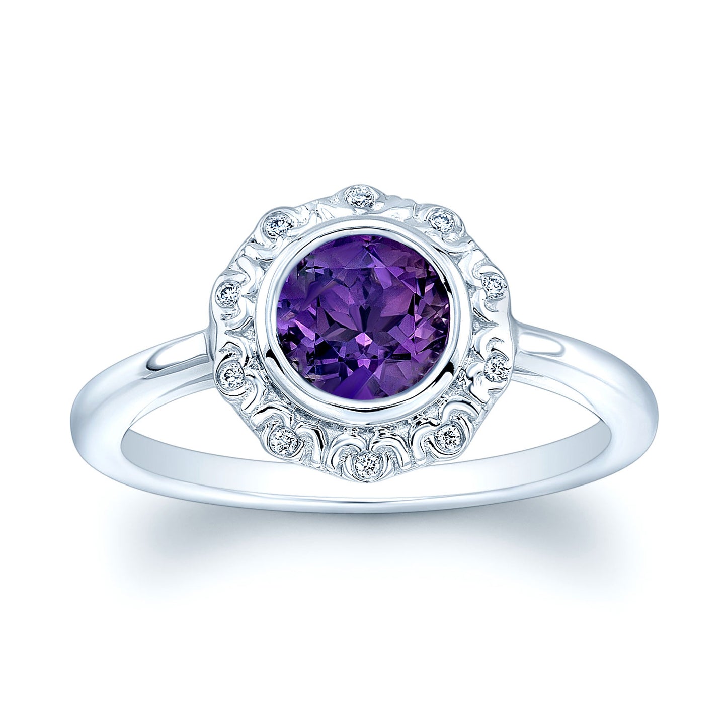 Amethyst And Diamond Ring In 14k White Gold