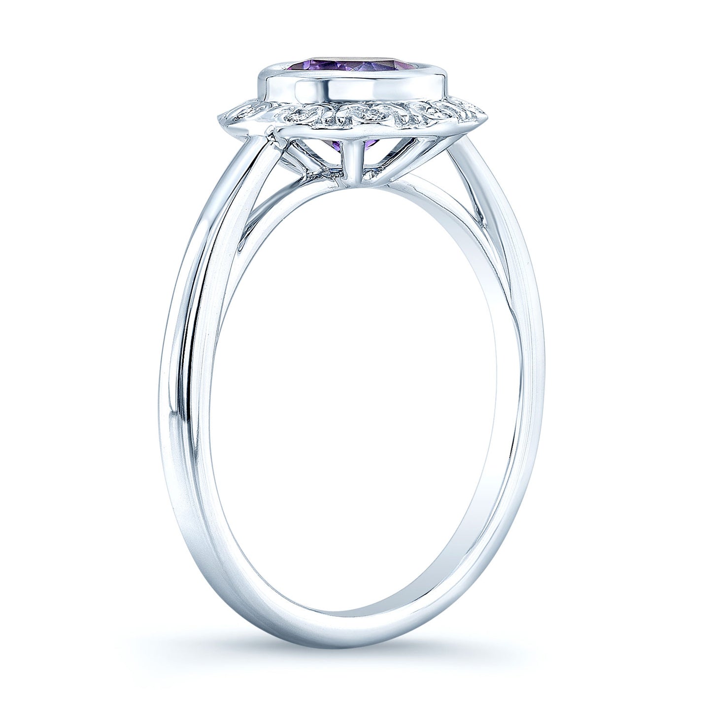 Amethyst And Diamond Ring In 14k White Gold