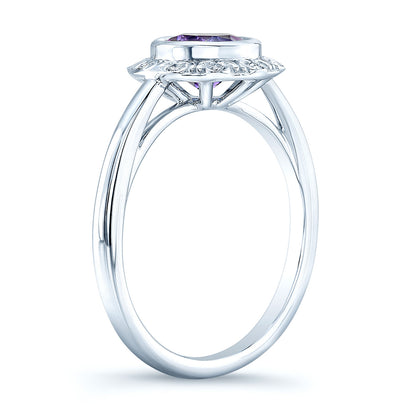 Amethyst And Diamond Ring In 14k White Gold
