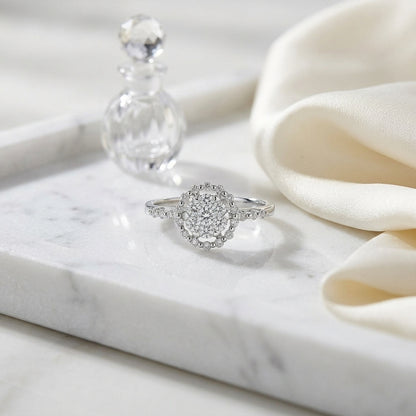 14k White Gold Diamond Prong-set Halo Ring 0.42ctw — atelier still life