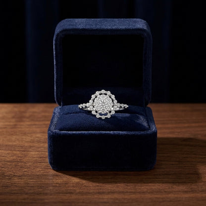 14k White Gold Diamond Prong-set Halo Ring 0.42ctw — gift presentation