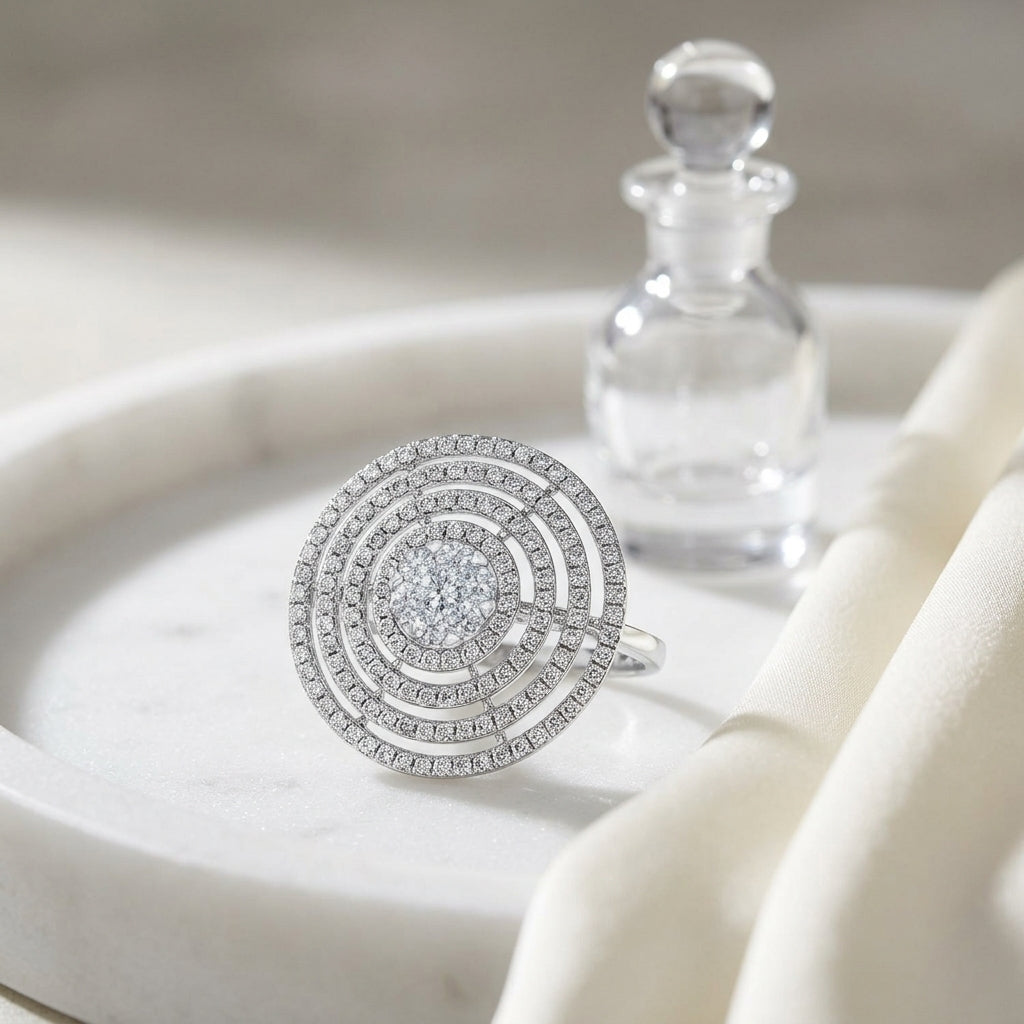 Diamond Concentric Circles Ring In 14k White Gold — atelier still life