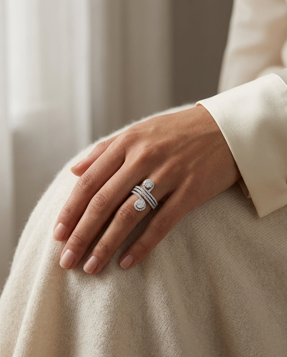 Stacked Loop Diamond Cluster Ring In 14k White Gold — editorial close-up