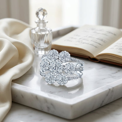 14k White Gold Floral Split Shank Diamond Cluster Ring 1.38ctw — atelier still life