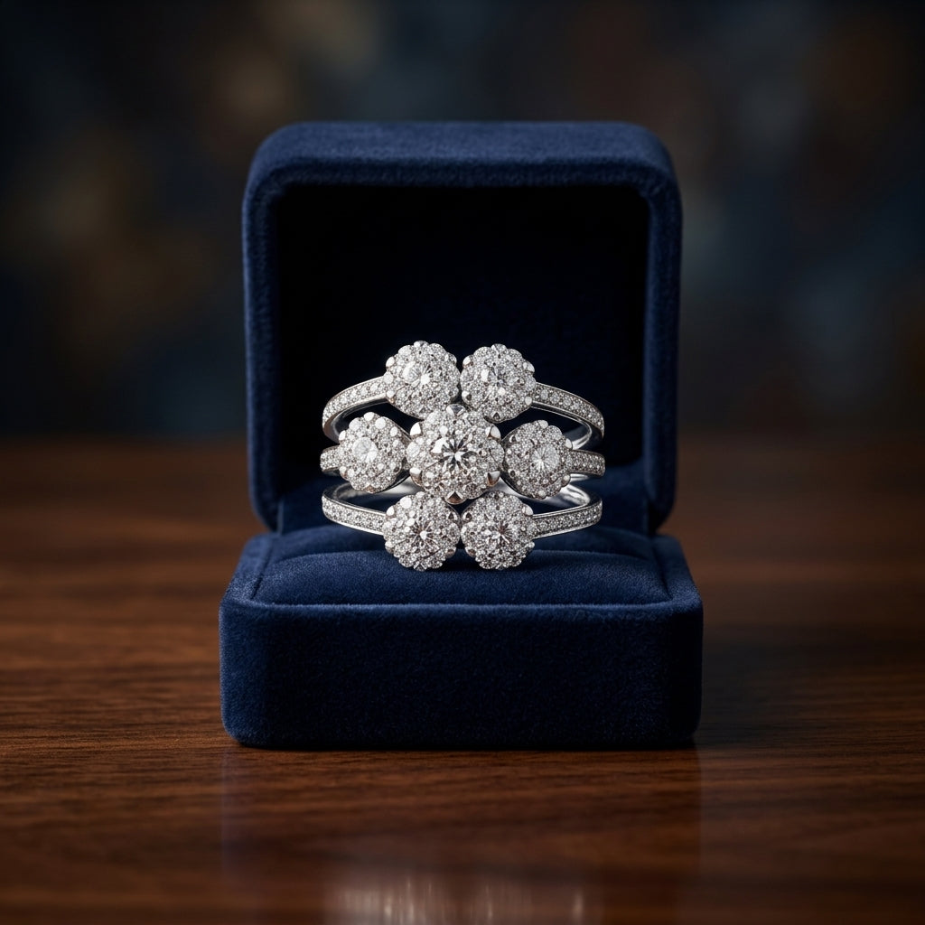 14k White Gold Floral Split Shank Diamond Cluster Ring 1.38ctw — gift presentation