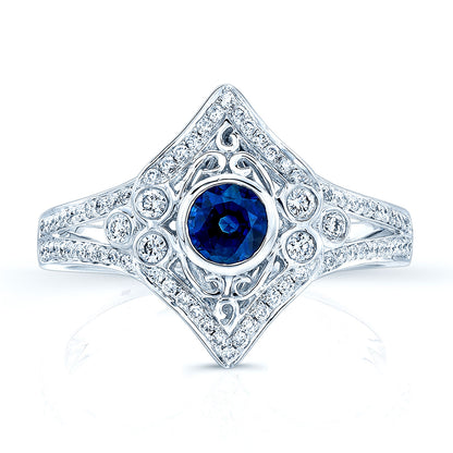 Sapphire And Diamond Bezel Shield Ring In 14k White Gold (4.5mm Ctr)