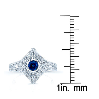 Sapphire And Diamond Bezel Shield Ring In 14k White Gold (4.5mm Ctr)