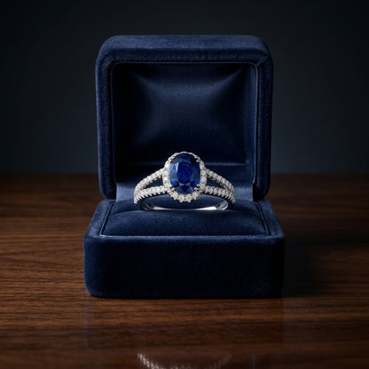 Sapphire Oval 8x6mm And Diamond Halo 14k White Gold — gift presentation