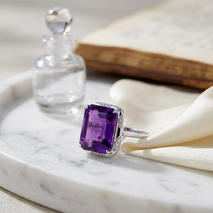 Amethyst And Diamond East/west Ring 14k White Gold — atelier still life