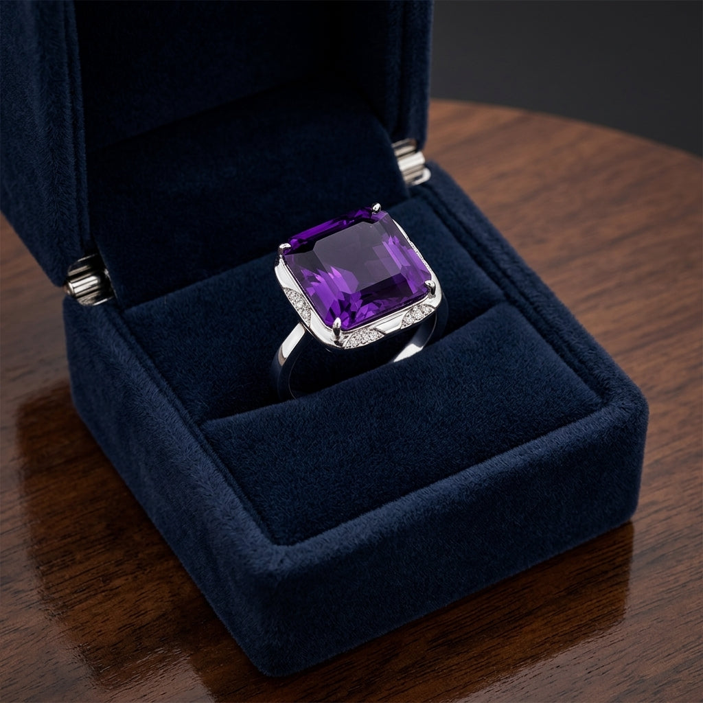 Amethyst And Diamond East/west Ring 14k White Gold — gift presentation