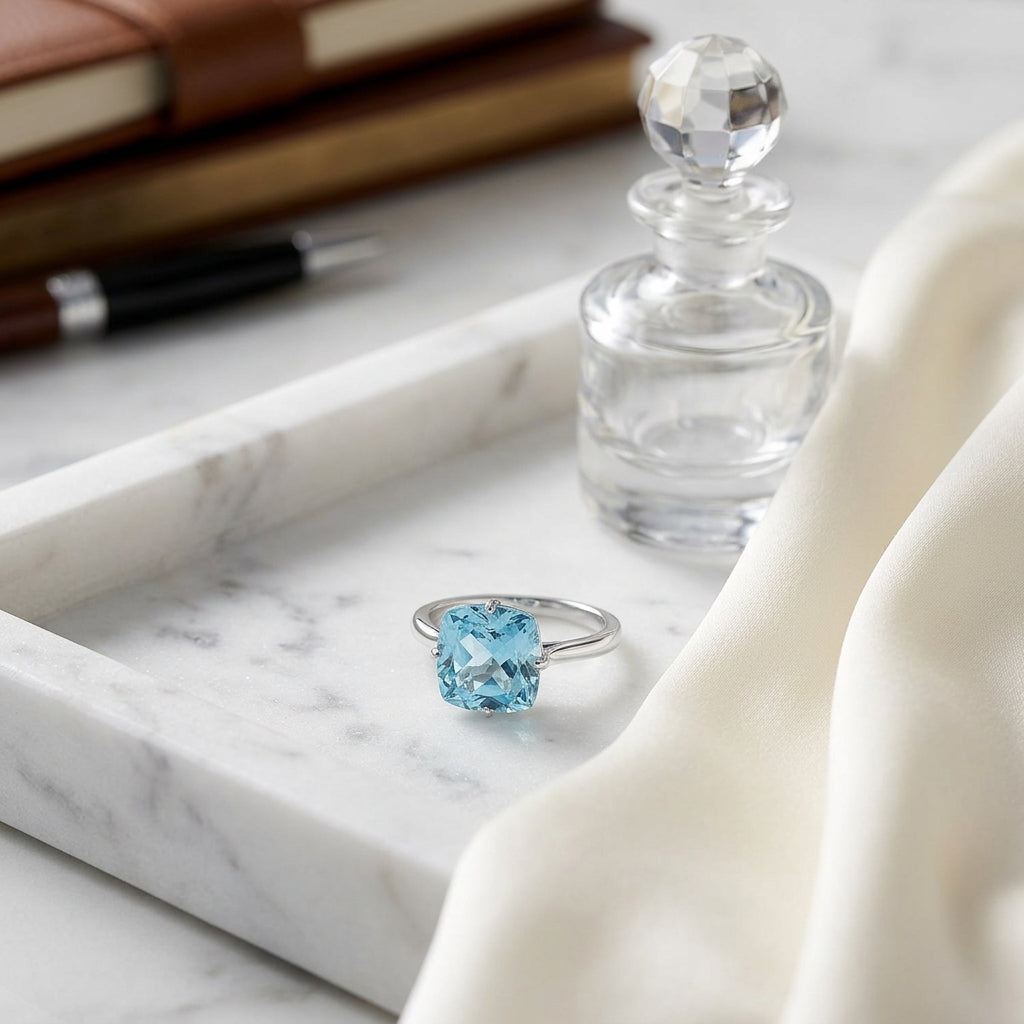 Aquamarine Solitaire Gemstone Ring In 14k White Gold — atelier still life