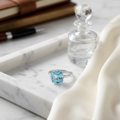 Aquamarine Solitaire Gemstone Ring In 14k White Gold — atelier still life
