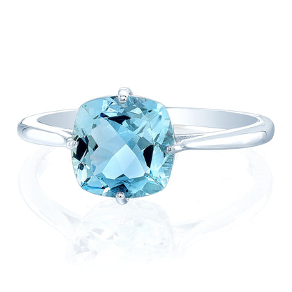 Aquamarine Solitaire Gemstone Ring In 14k White Gold
