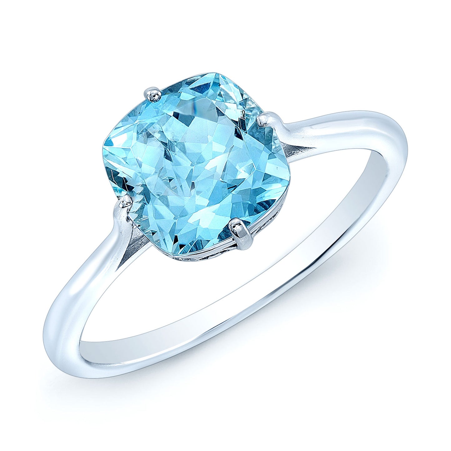 Aquamarine Solitaire Gemstone Ring In 14k White Gold