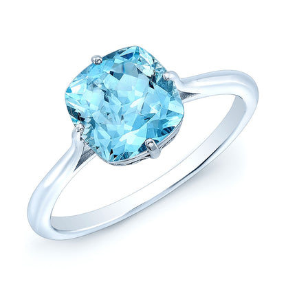 Aquamarine Solitaire Gemstone Ring In 14k White Gold