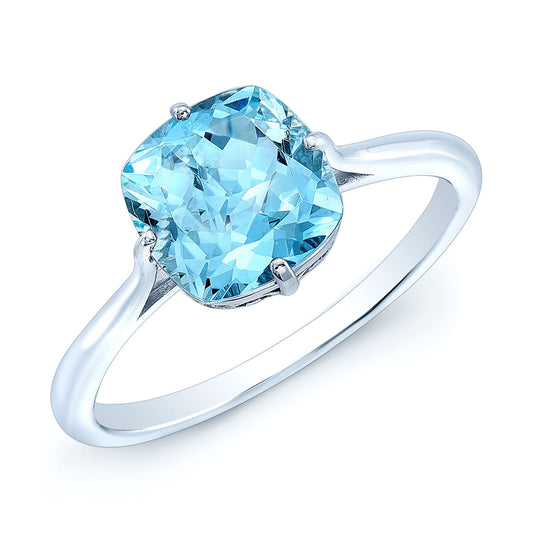 Aquamarine Solitaire Gemstone Ring In 14k White Gold