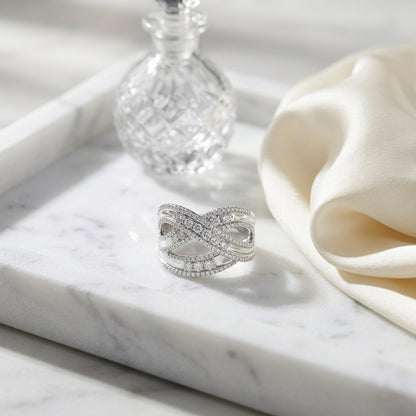 Diamond Pave Crossover Ring In 14k White Gold — atelier still life